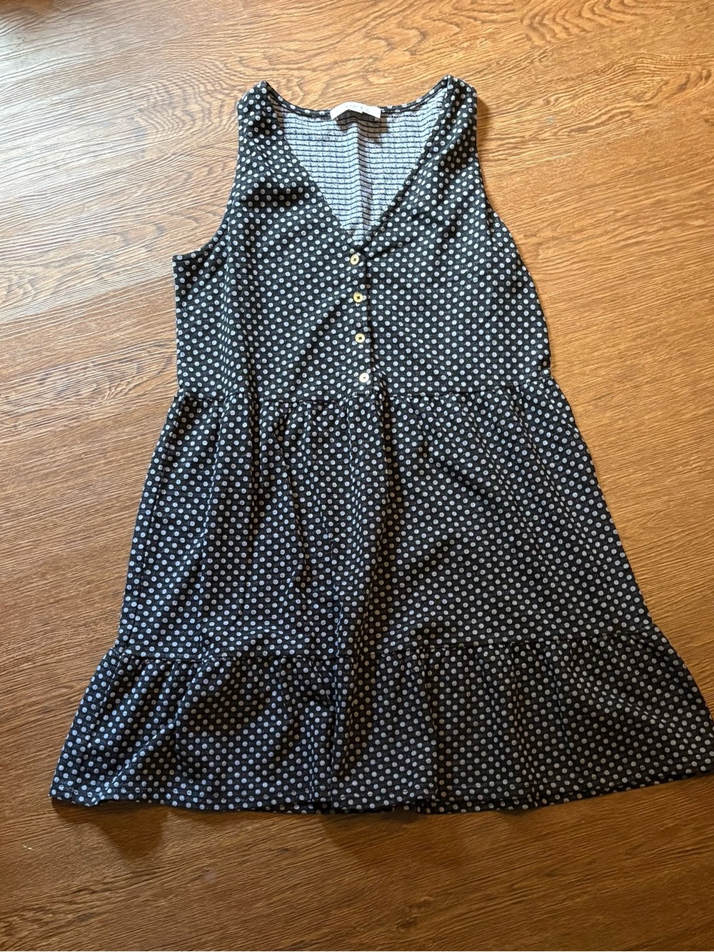 LOFT Black Sleeveless Polka Dot Tiered Mini Dress